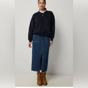 NWT High Rise Midi Denim Skirt with Slit